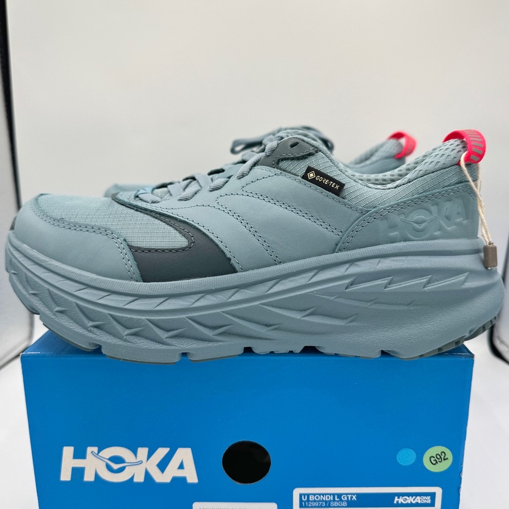 NWT Hoka Bondi L Leather GTX GoreTex U Unisex Stone Goblin Blue Cushioned Shoes - Picture 1 of 16
